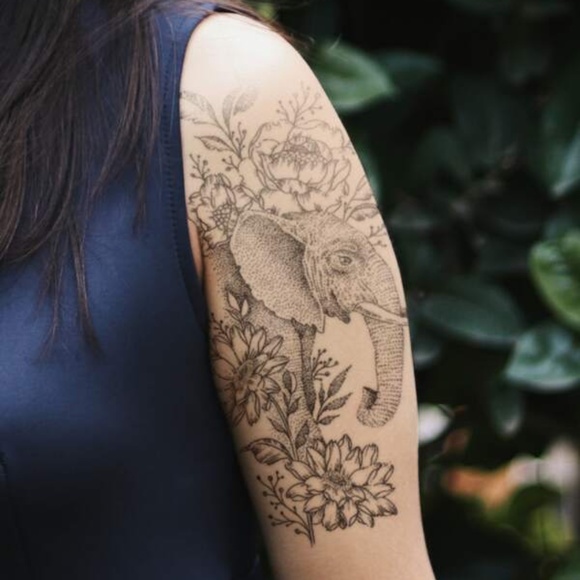 Floral Elephant Temporary Tattoo - Picture 1 of 2